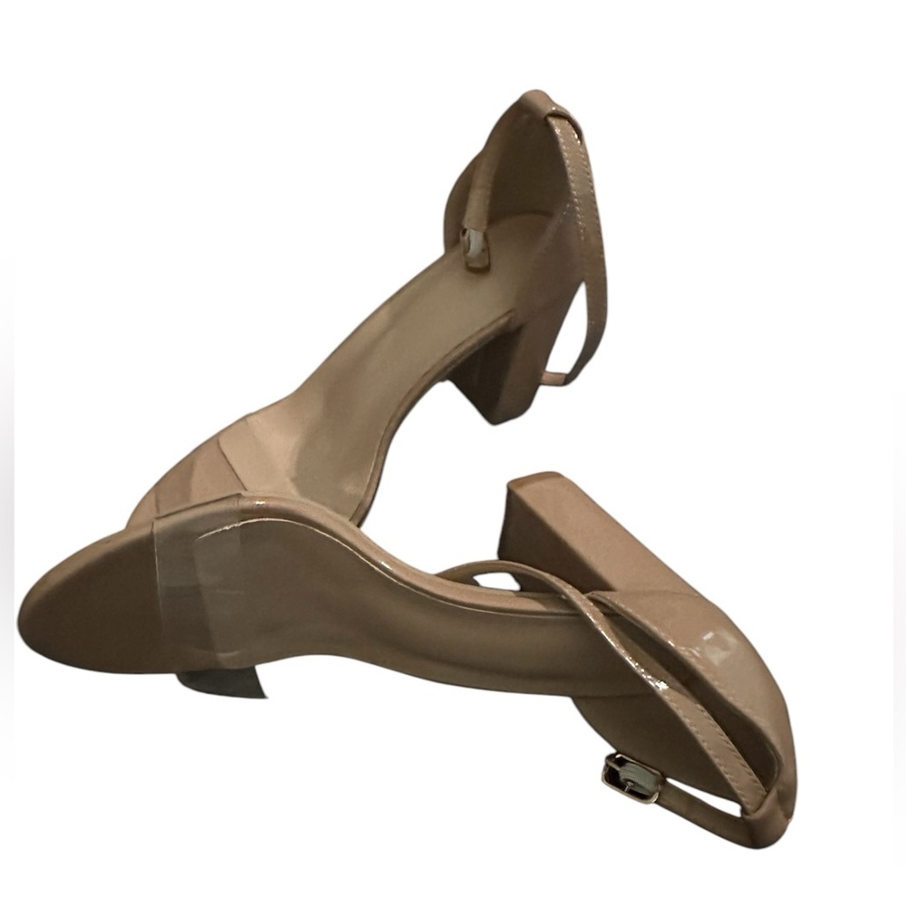Nude, clear strap, open toe heel